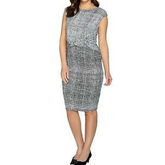H Halston Printed Jet Set Jersey Cap Sleeve Dress - Picture 1 of 9